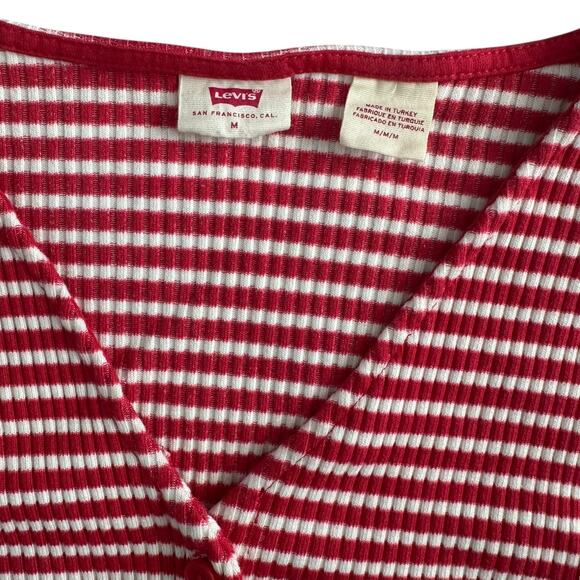 Levi’s Red and White Striped Cardigan V Neck Top - Picture 2 of 4